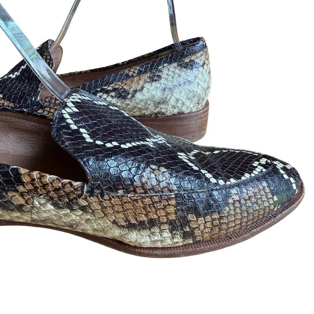 Madewell Leather Frances Snake Embossed Loafers Flats Slip On Shoes Brown 9.5